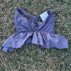 Zara Ruffle Crop Top Baby Doll Halter Minimalist Low Cut Cleavage V-Neck Basic